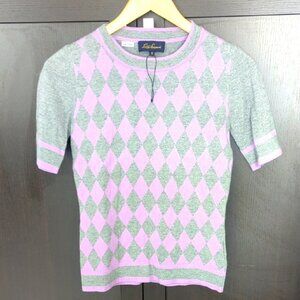 Luisa Spagnoli Purple Gray Argyle Wool Preppy Angora Knit Blend Sweater-S New